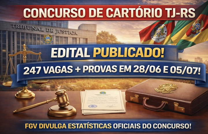 Edital Cartório TJ RS 2026 Publicado com 247 vagas!