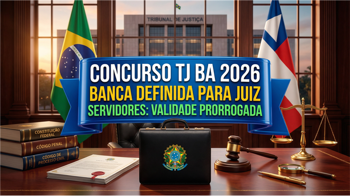 Concurso TJ BA 2026: Banca definida para Juiz e validade prorrogada para Servidores