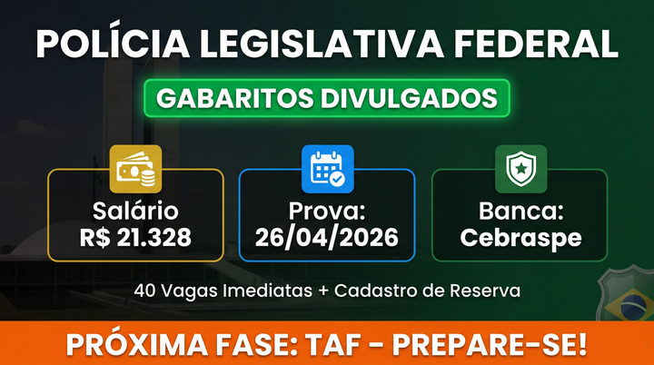Concurso Polícia Legislativa Federal 2026: Gabaritos Divulgados, TAF e Salário de R$ 21,3 Mil!