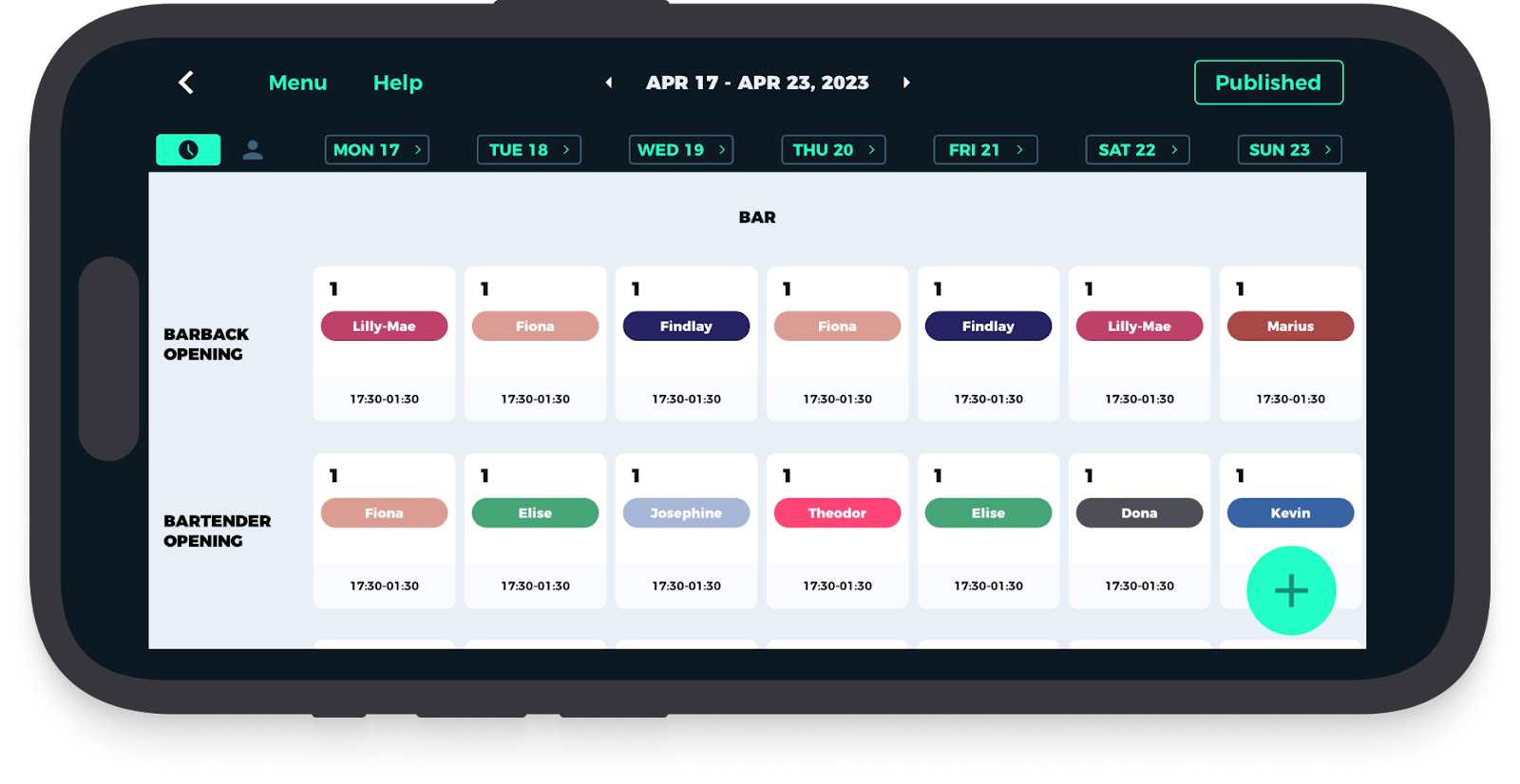 Blend App Weekly Schedule View