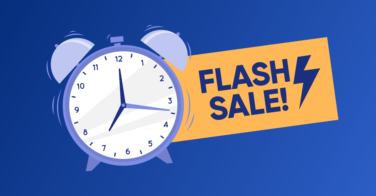 An alarm with a 'Flash Sale' sign.