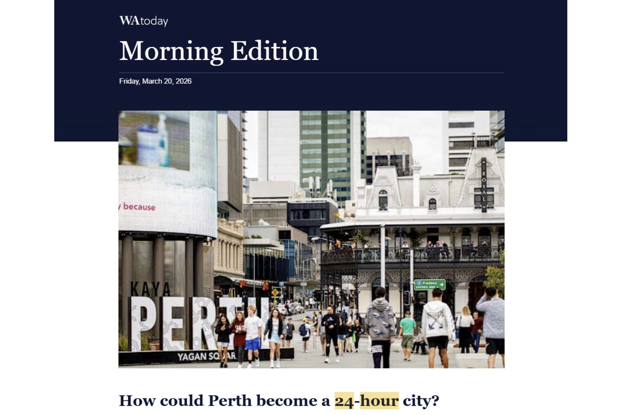 MEDIA 26.03.30: How could Perth become a 24-hour city?