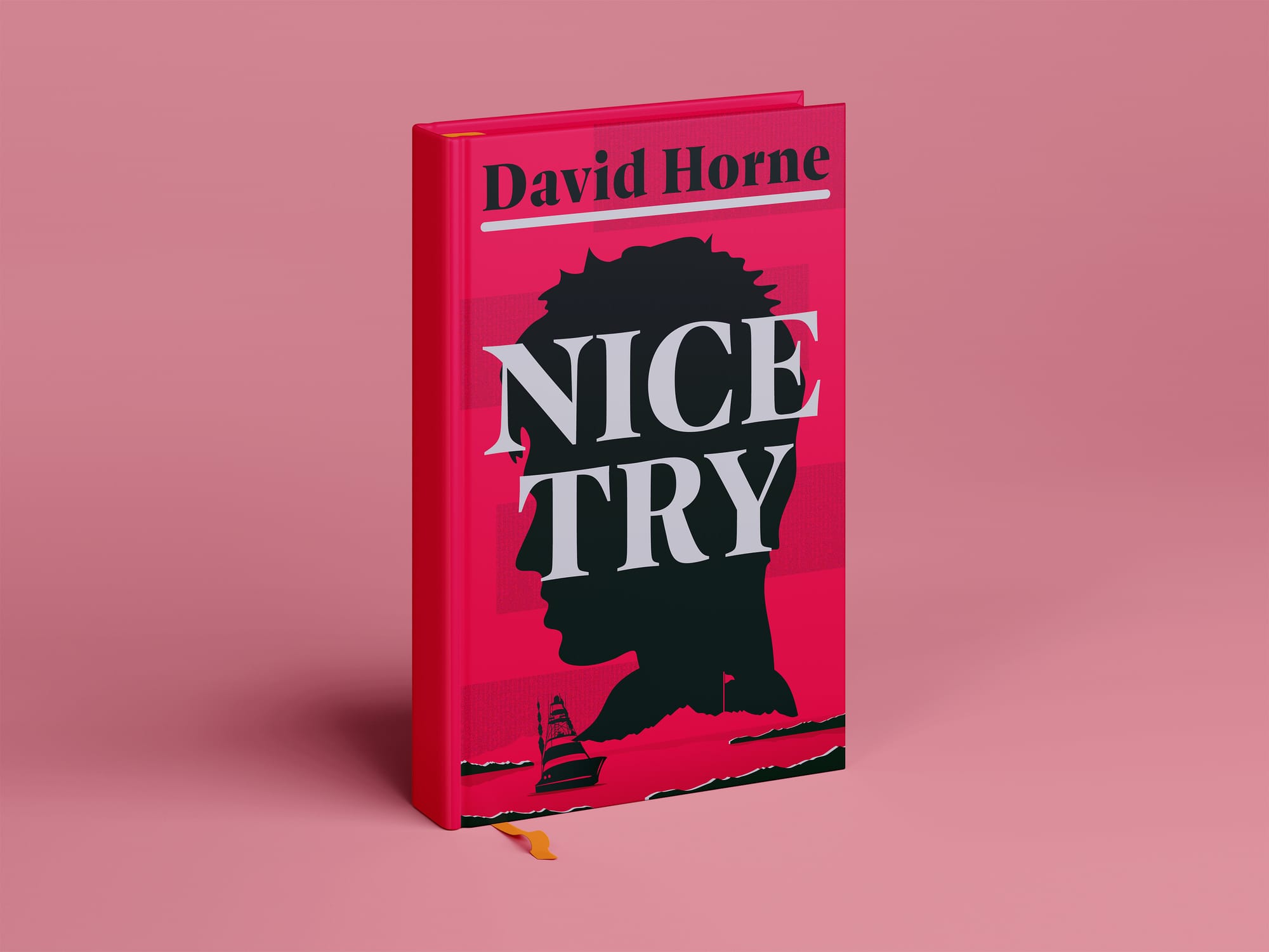 Red cover book with a silhouette of a boy and boat