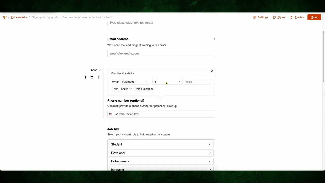 Editing fields and applying conditional logic in FormRobin