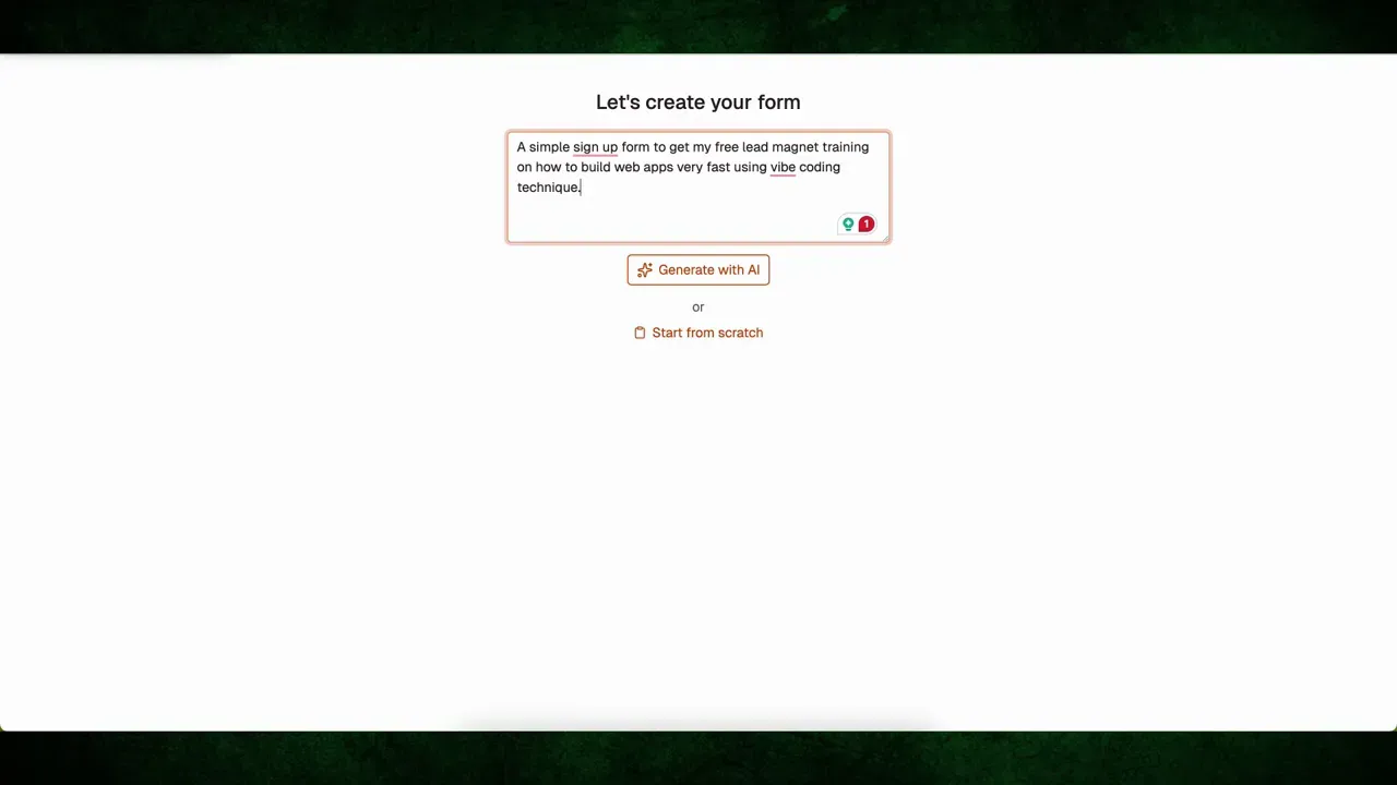 Using FormRobin AI generator to auto-create a signup form