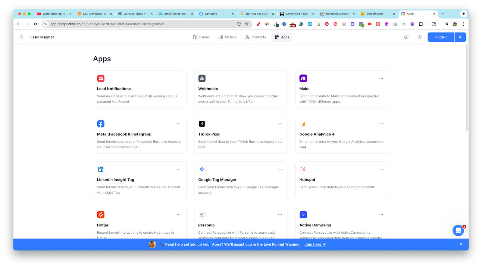 adding integrations to perspective funnels