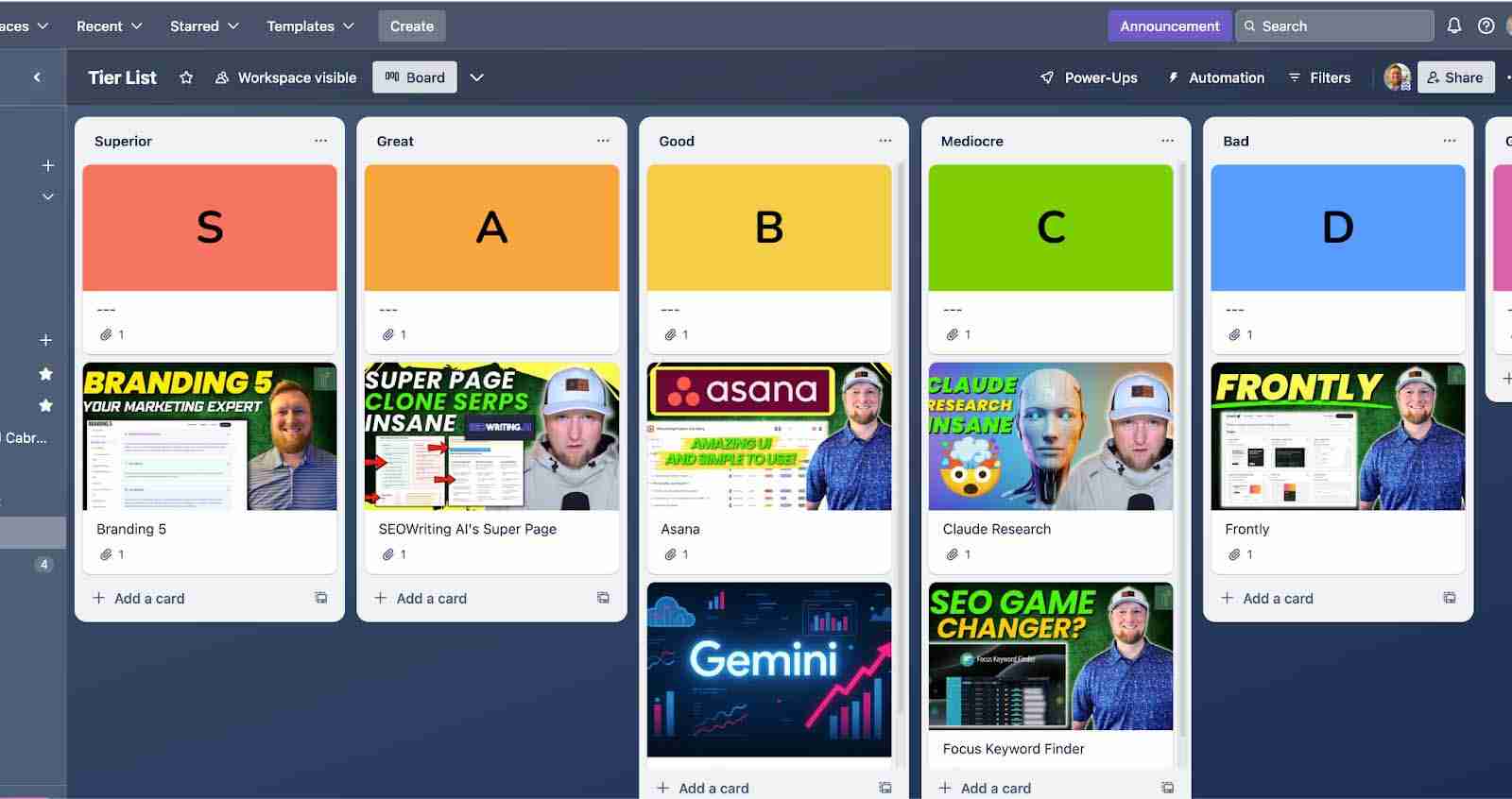 trello boards list and cards
