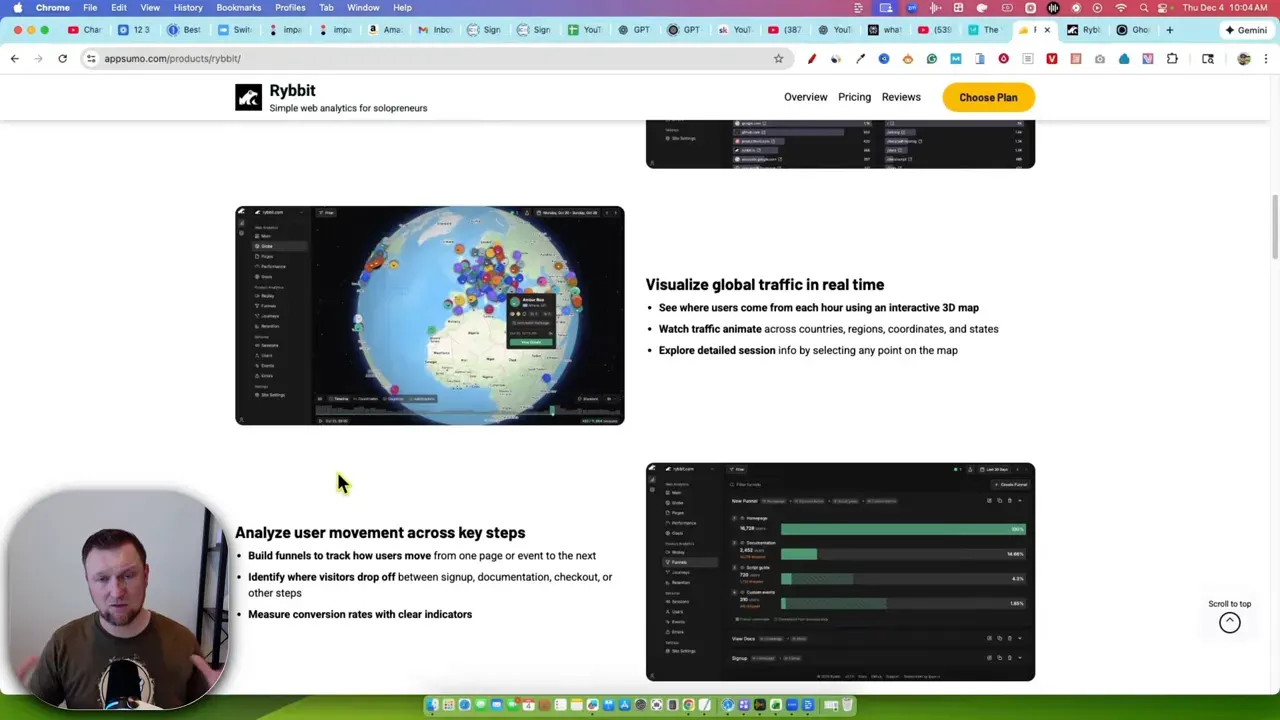 Ribbit 3D globe map visualizing real-time website visitors on the analytics dashboard