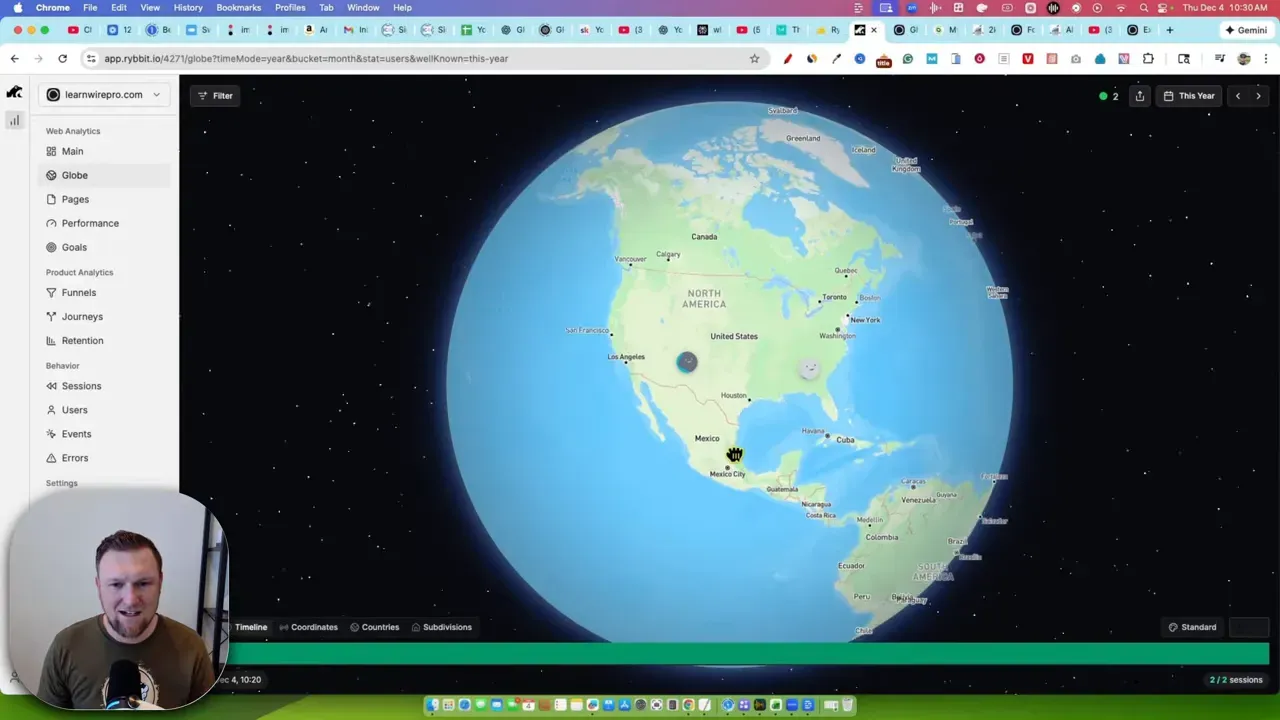 Ribbit globe map showing live user markers in North America and Mexico with dashboard sidebar