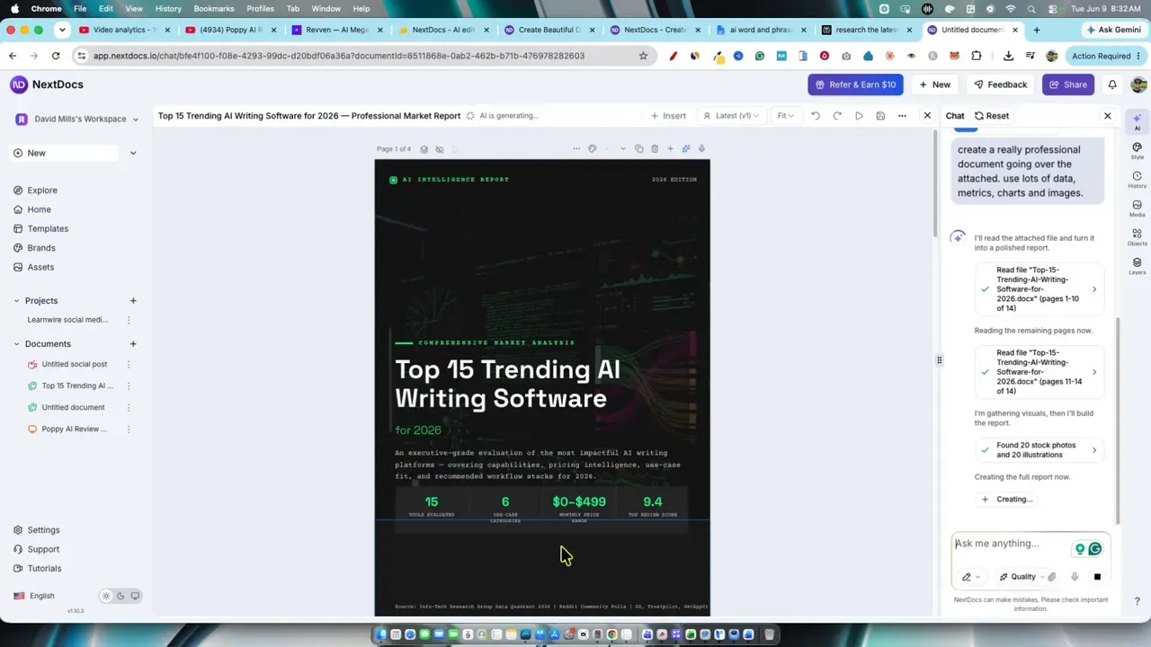 Long form document cover titled Top 15 Trending AI Writing Software
