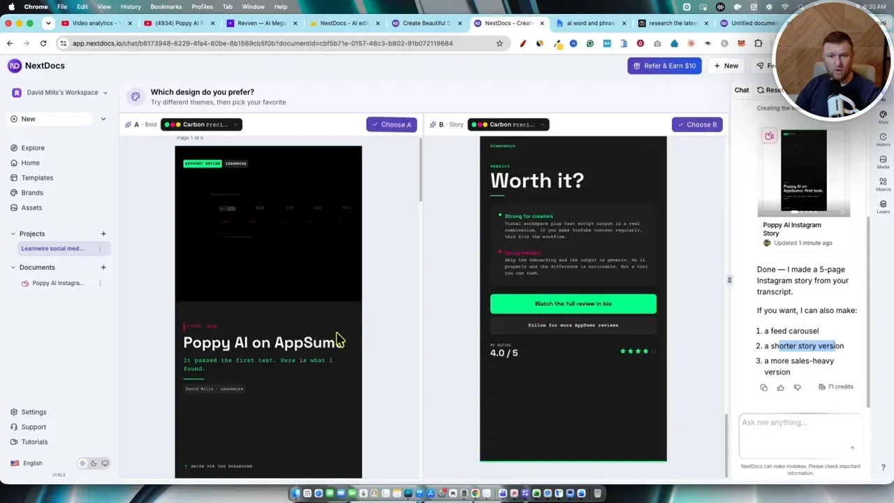 Two vertical social post variations displayed side by side in the editor