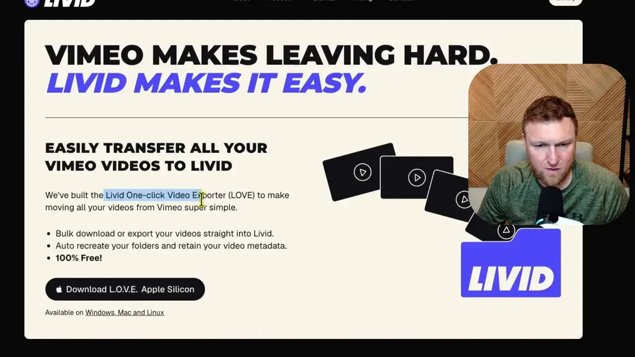 Migration section on the Livid site explaining transfer of Vimeo videos to Livid