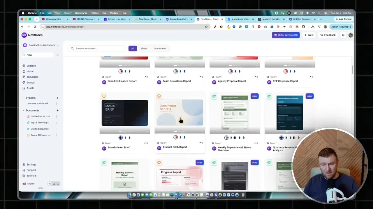 Template gallery showing multiple document and presentation layouts