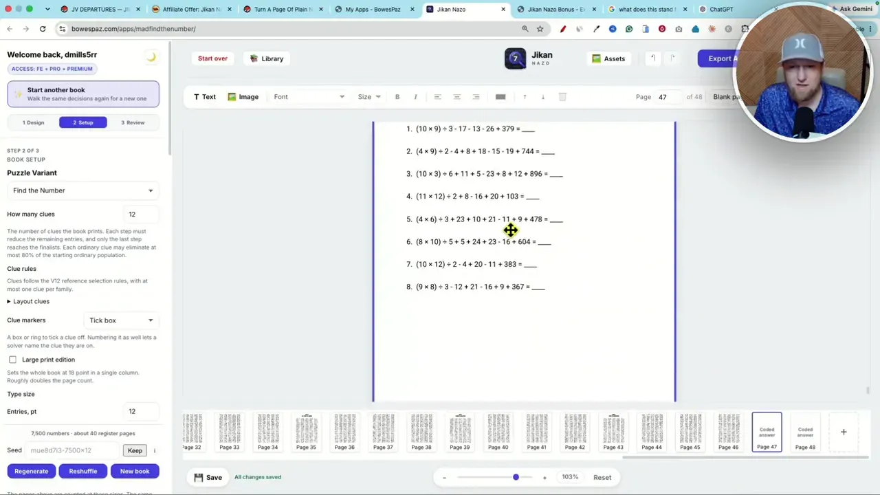 Answer key page displayed in the generated book editor