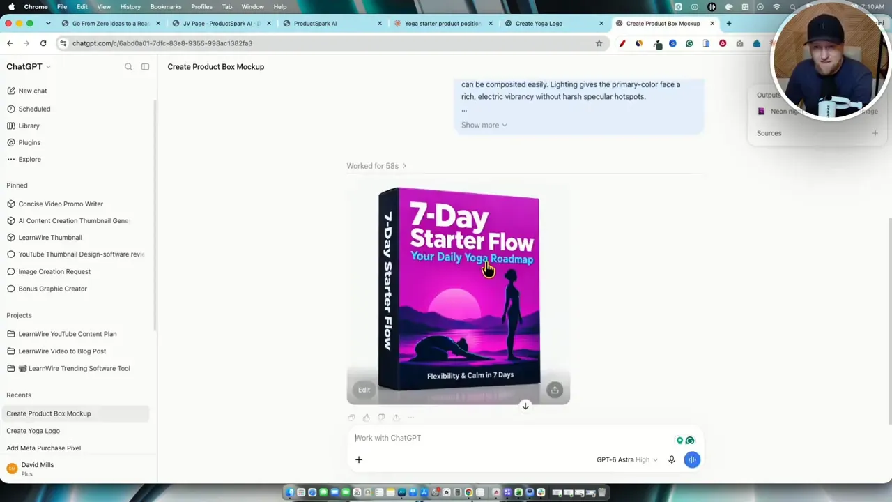AI-generated purple product box for a seven-day yoga starter offer