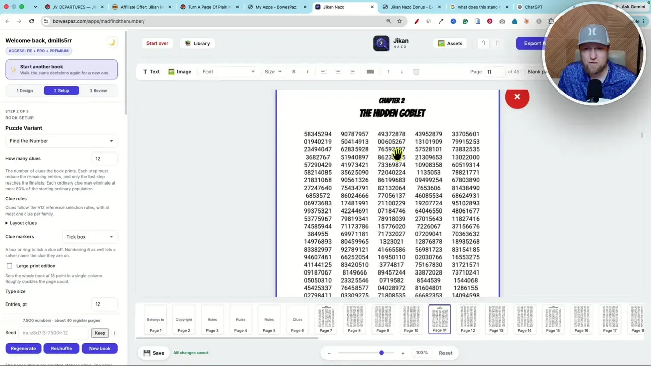 Generated puzzle page filled with columns of candidate numbers