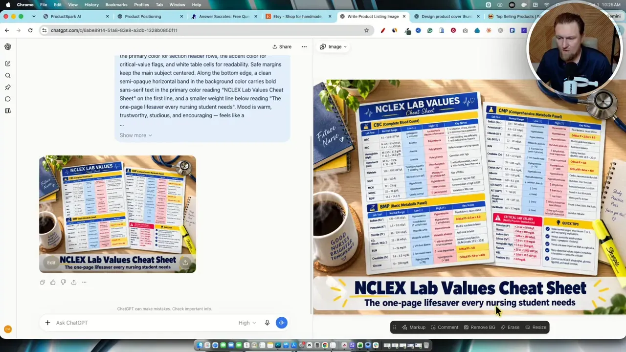 Generated Etsy mockup showing blue and yellow cheat sheets on a desk with a title banner