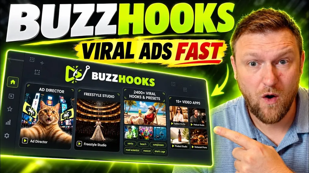 video thumbnail for 'BuzzHooks Review: Create Viral AI Ads & Scroll-Stopping Videos Fast'