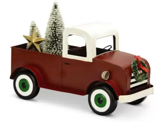 Vintage red truck with Christmas theme. 