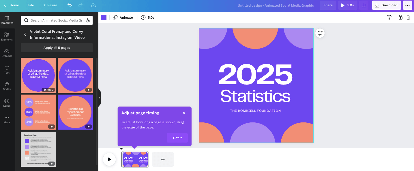 Screenshot of Canva.com, showing how to use pre-made GIFs