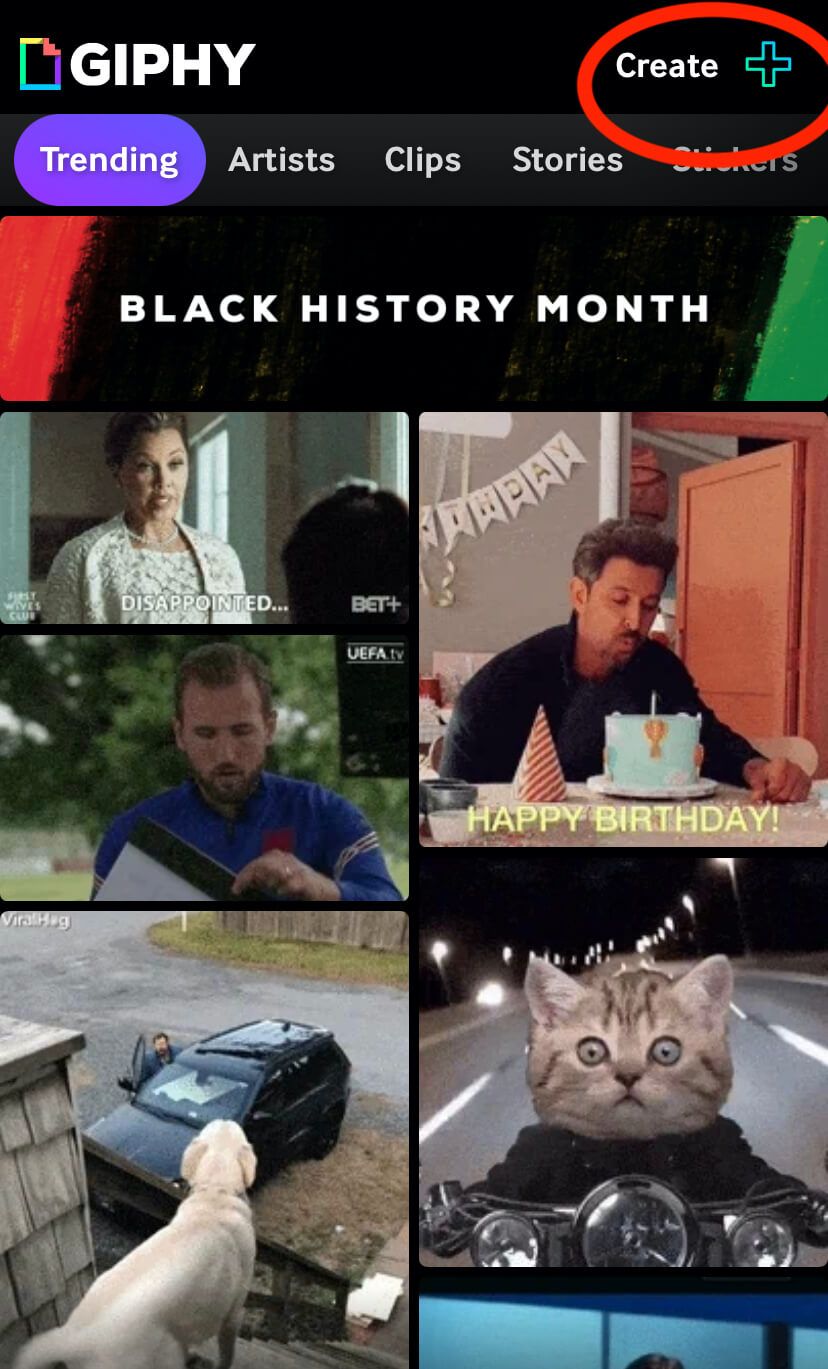 Screenshot showing how to make a GIF in the GIPHY app using a video on your device:‌ ‌‌