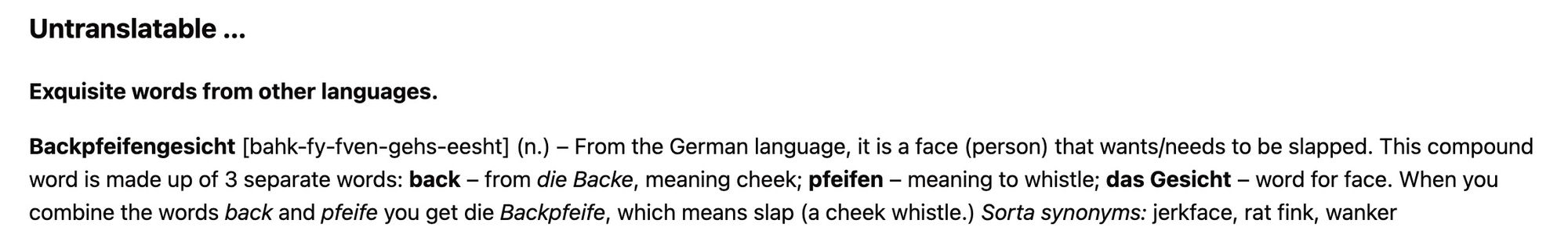 An excerpt from Elisa Doucette's newsletter showing the 'Untranslatable' section