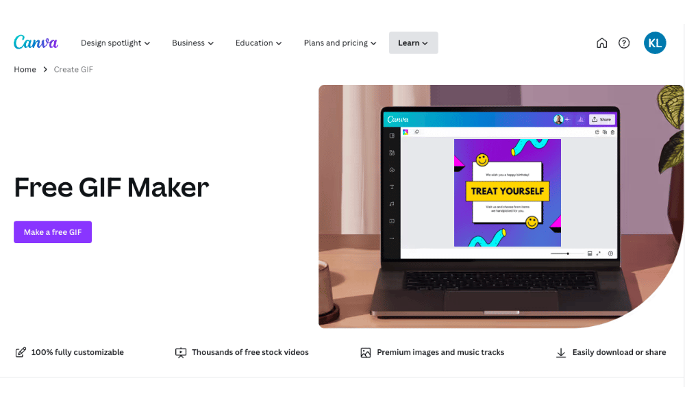 Screenshot showing that you can make a free GIF in Canva