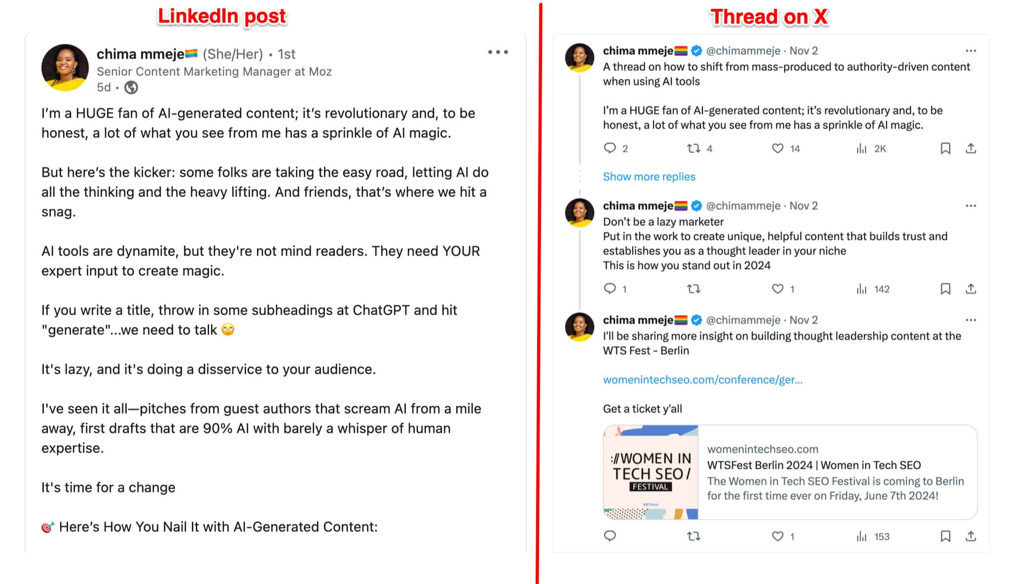 A slight tweak of hook and structure turns a LinkedIn post into a thread on X
