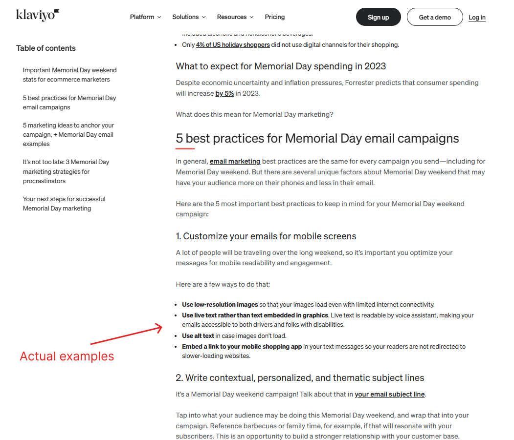 A screenshot of good b2b content from klaviyo