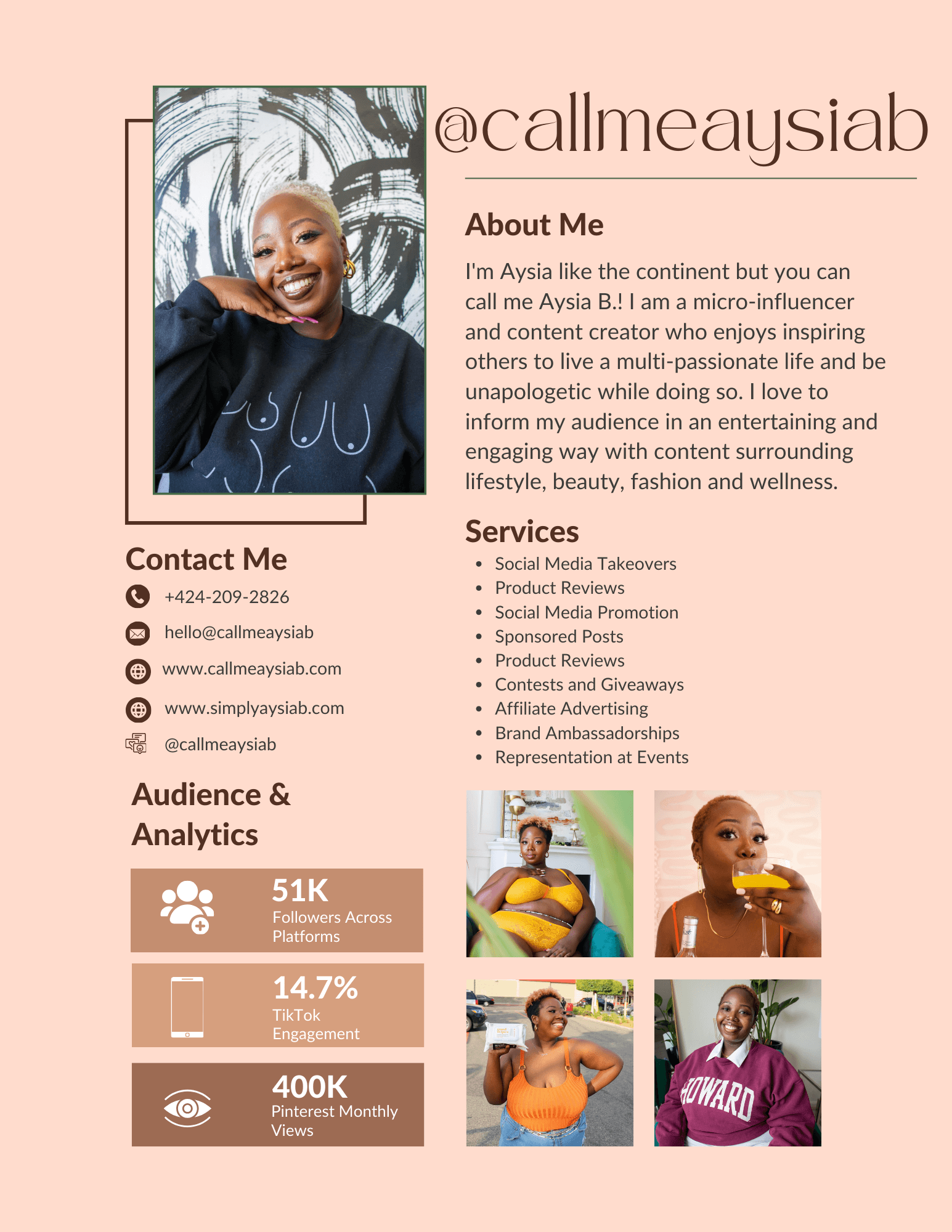 Aysia B's stand-out influencer media pack