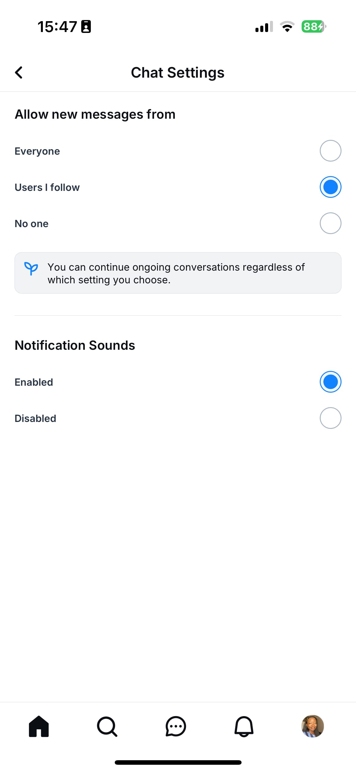 Screenshot showing how to customize your DM experience when you set up Bluesky