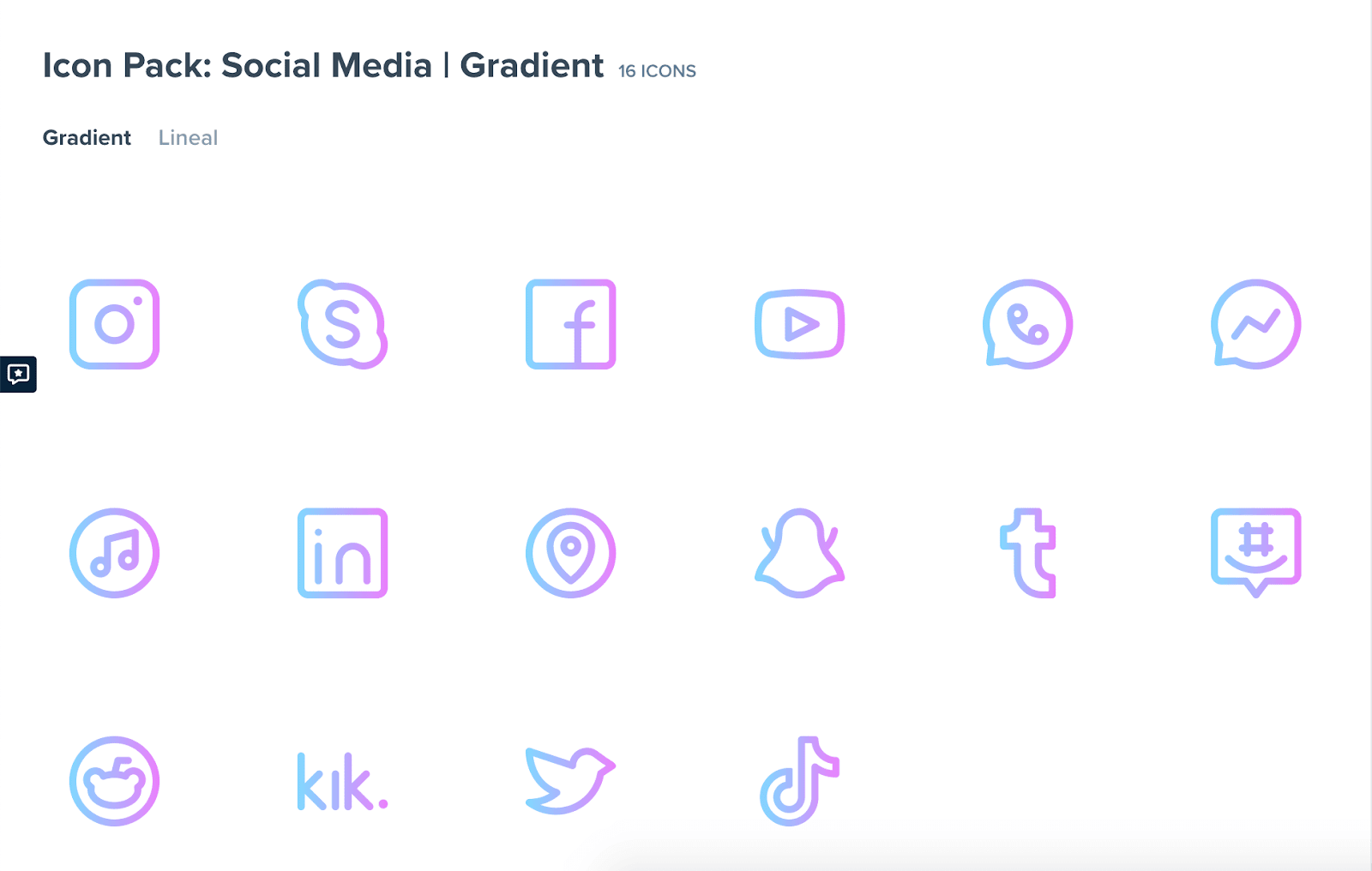 Collection of free social media icons with blue-to-pink gradient effect.