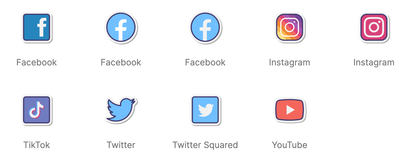 Collection of free social media icons designed to look like adhesive stickers