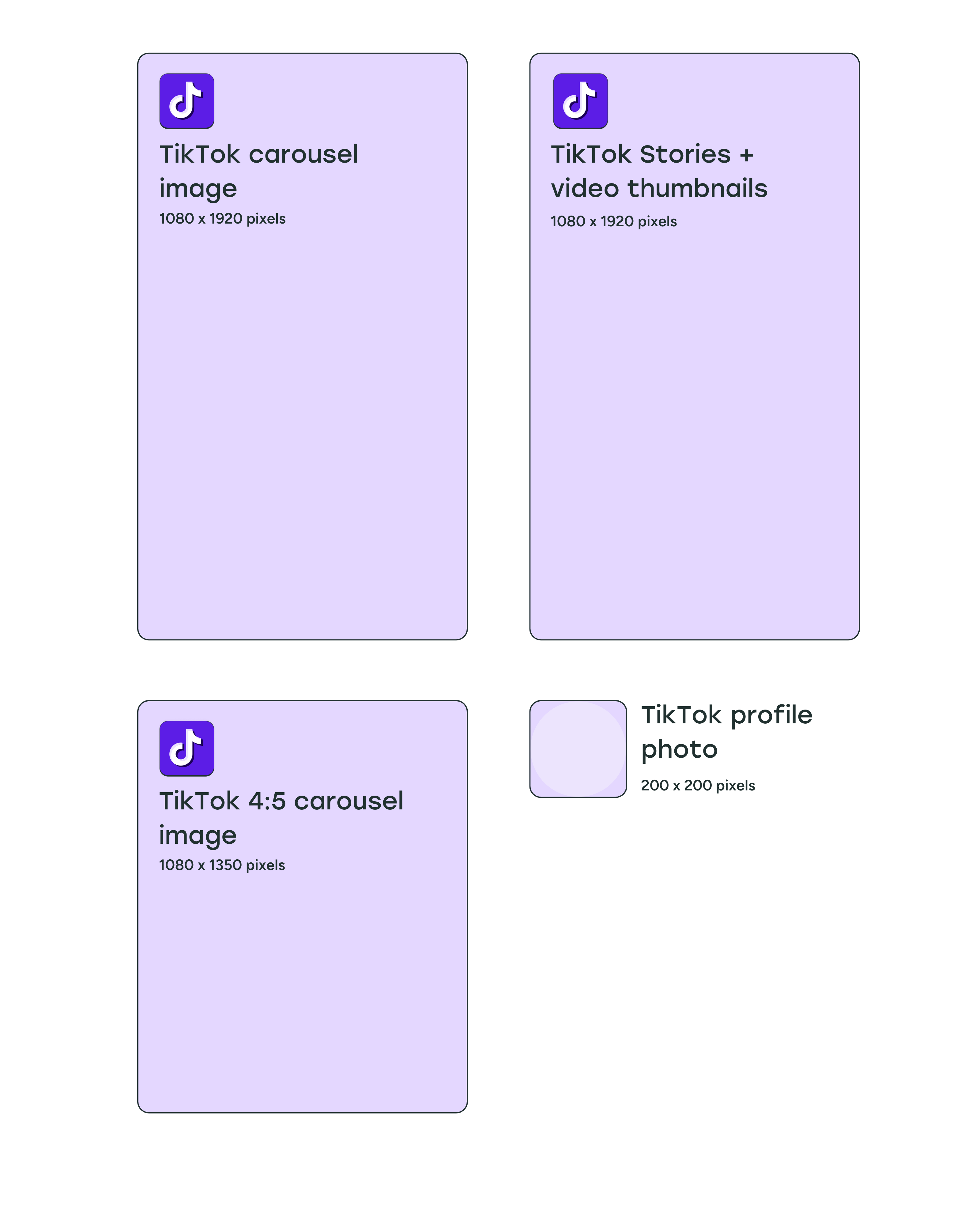 An illustration of all the various TikTok image sizes
