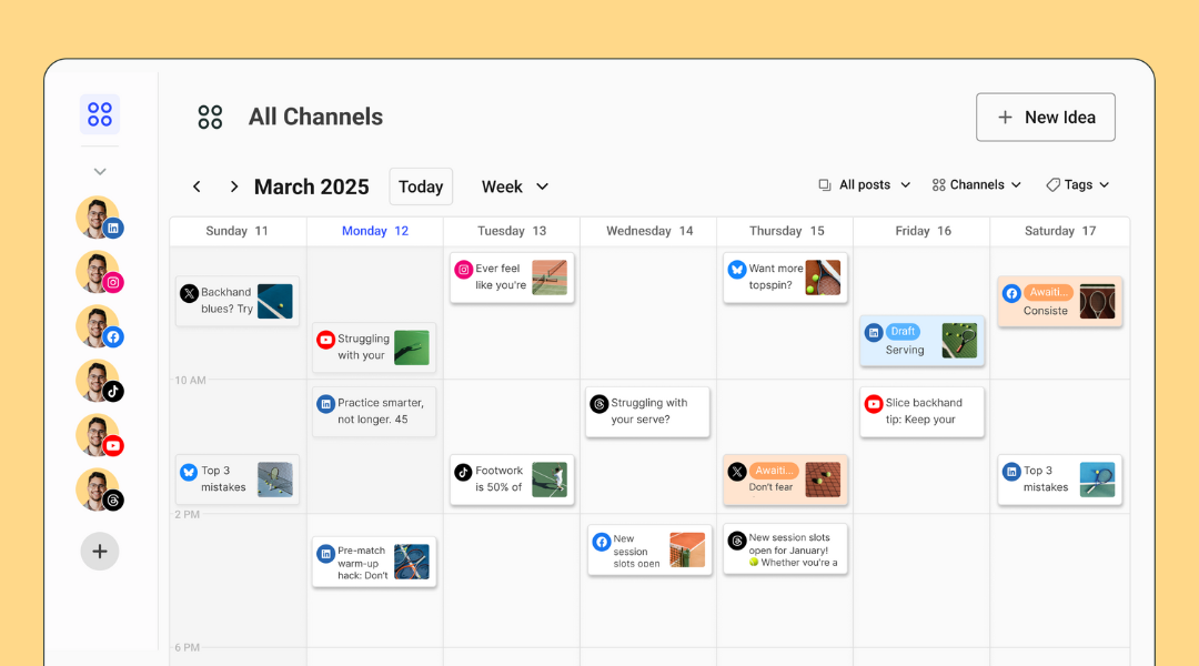 A view of the content calendar in Buffer, which is great for scheduling social media videos