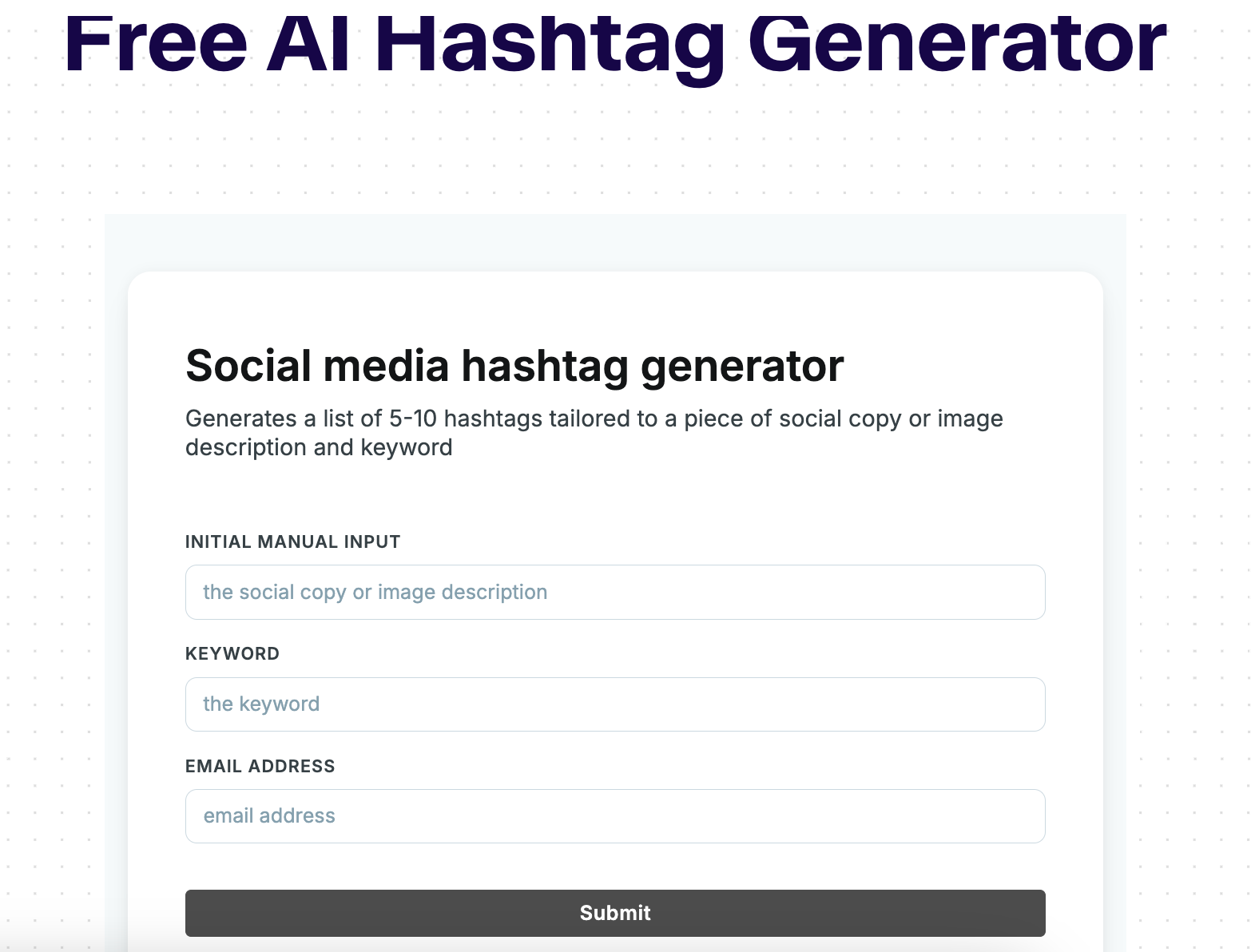 Screenshot showing the user interface of Copy.ai's free social media hashtag generator