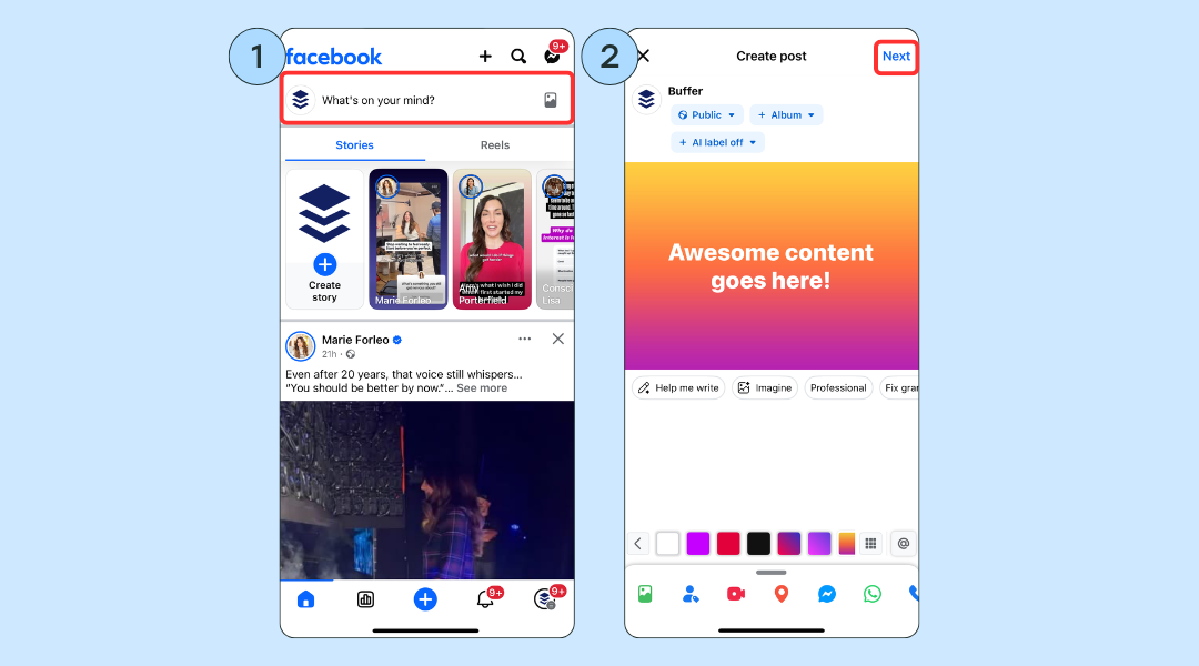 screenshots showing How to Schedule Facebook Posts