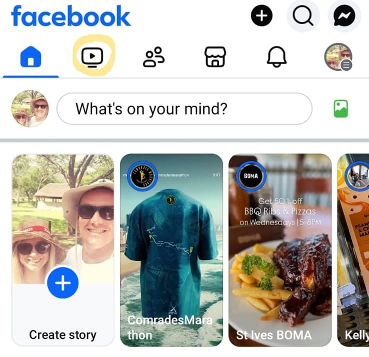 A screenshot of where to find Facebook reels feed