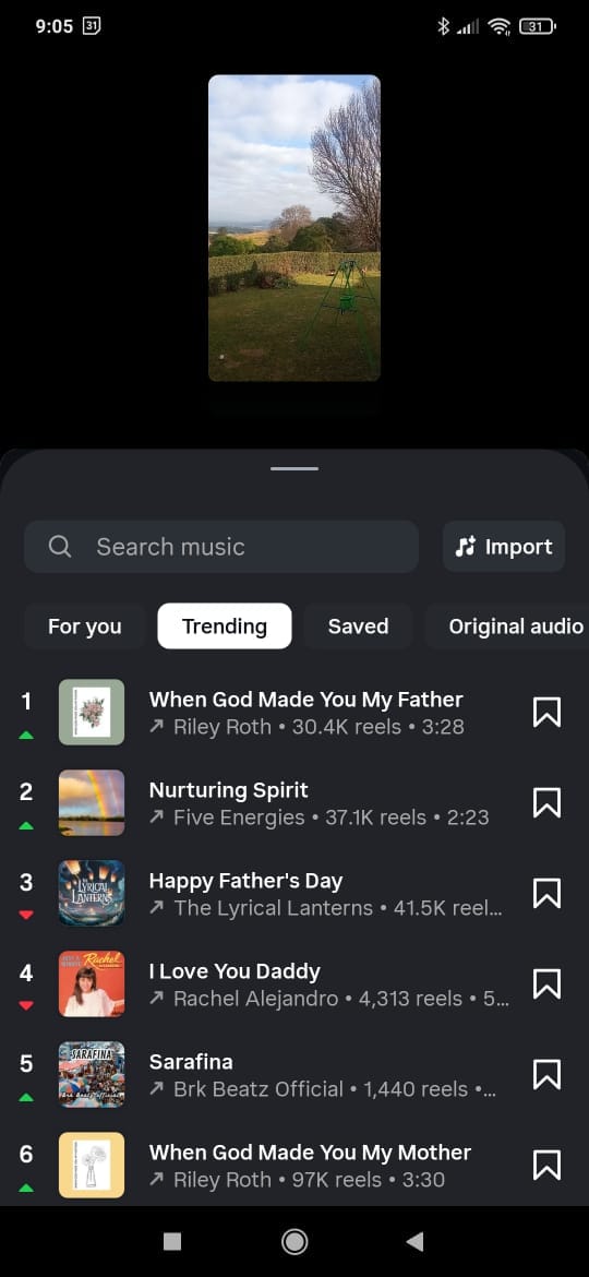 Instagram's trending reels audio suggestions