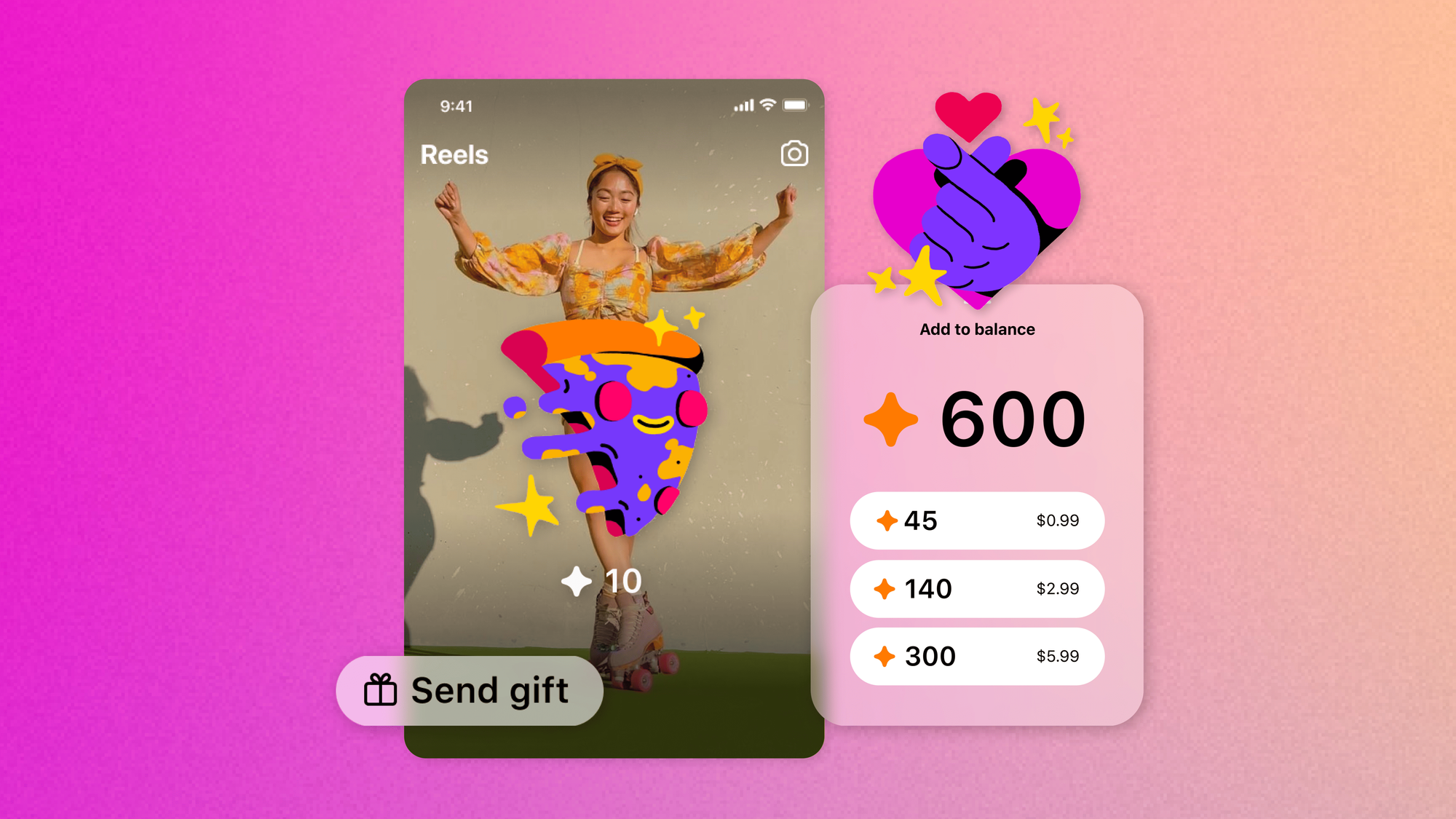 Instagram Reels interface with gift options and balance panel showing how creators make money on Instagram through follower gifts and monetized Reels.