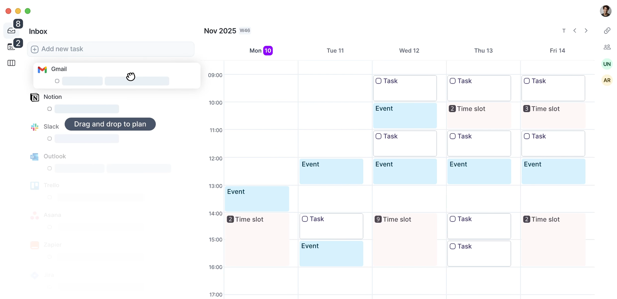 screenshot of productivity tool akiflow