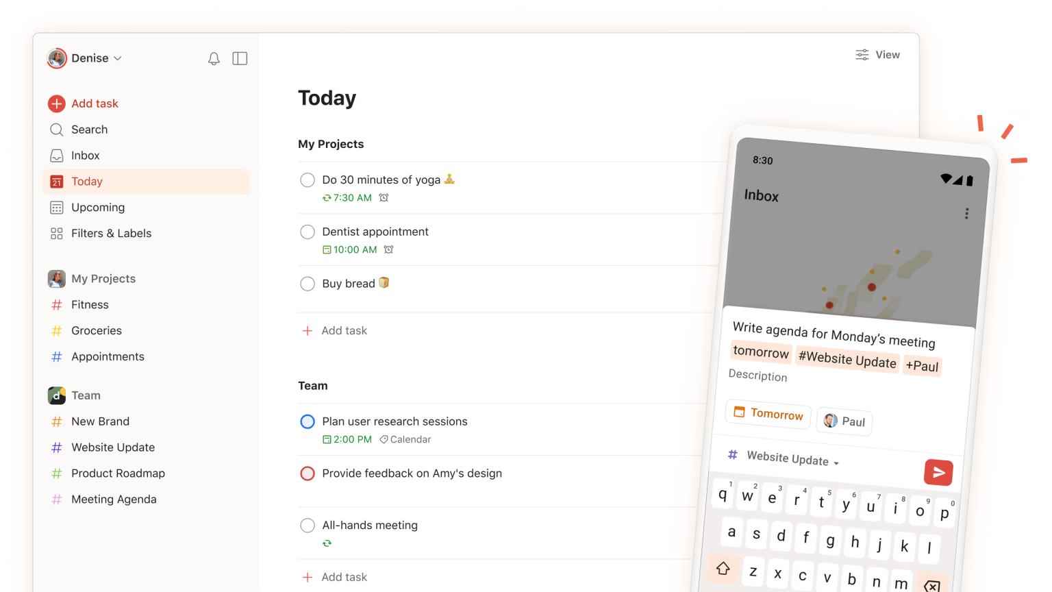 screenshot of productivity tool todoist