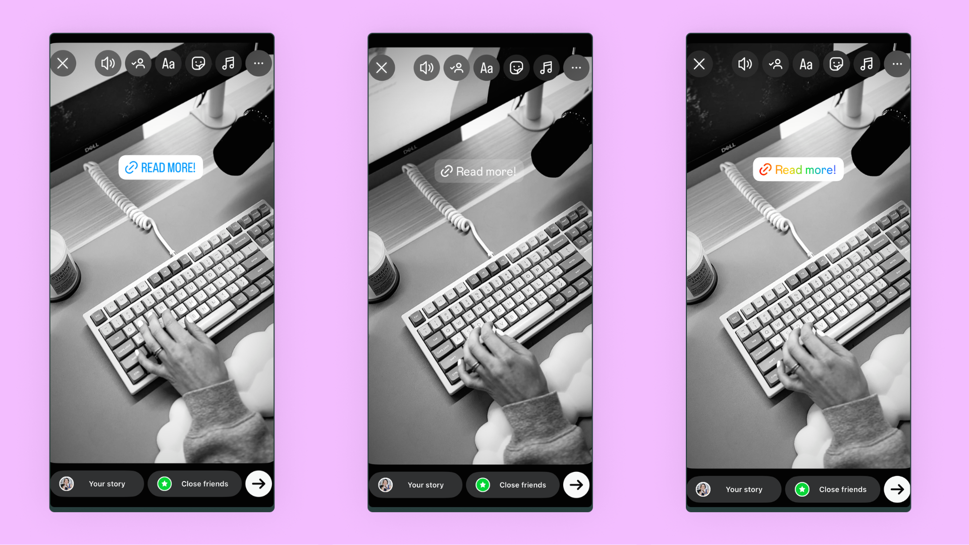 screenshots showing an instagram story with a link sticker