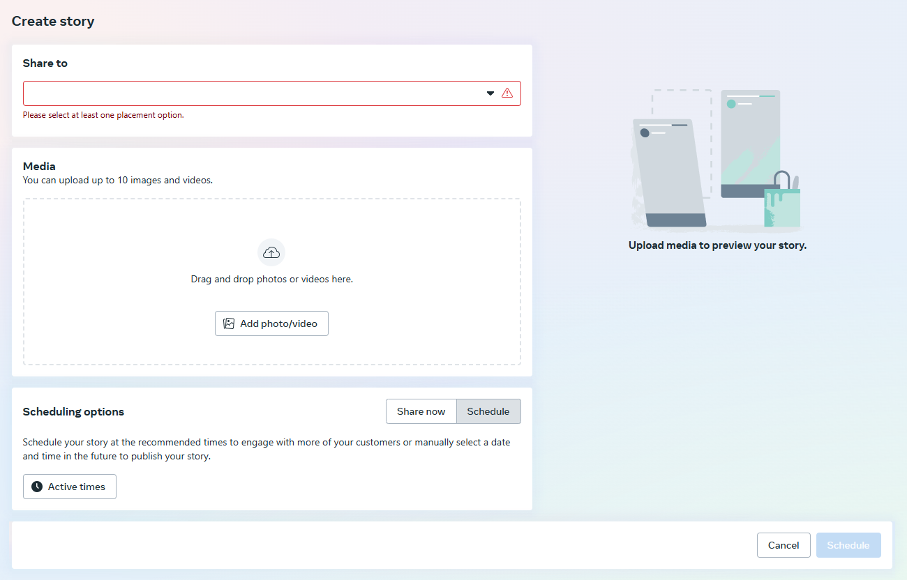 screenshot showing how to schedule an instagram story with Meta business suite
