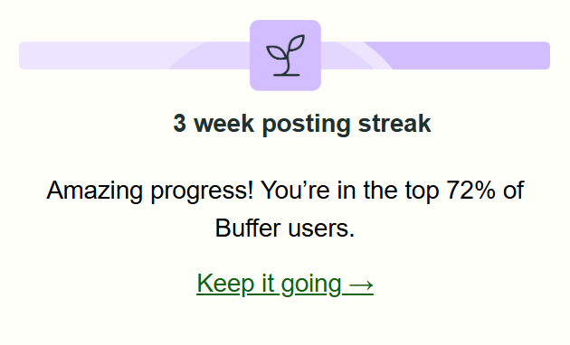a sceenshot of the posting streak email sent to Buffer users