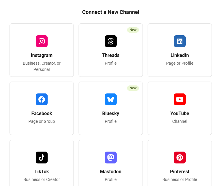 Screenshot of the channel connection options in buffer