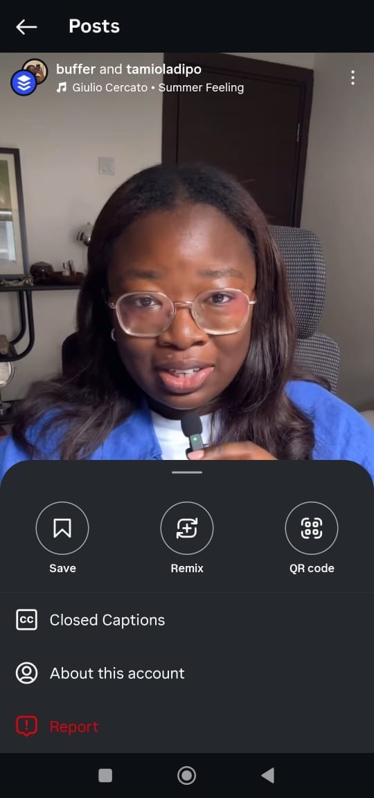 Screenshot showing how to create a remix post on Instagram