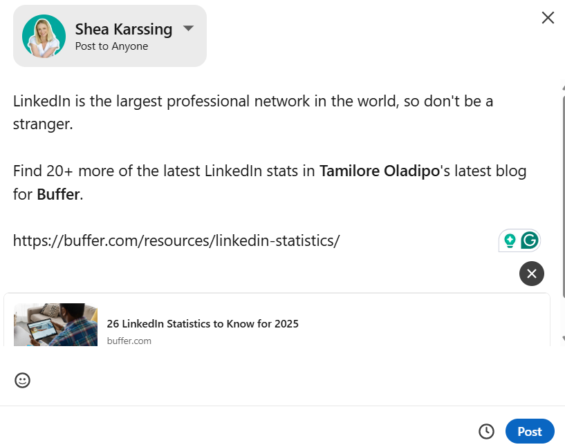 a screenshot of the post composer on LinkedIn