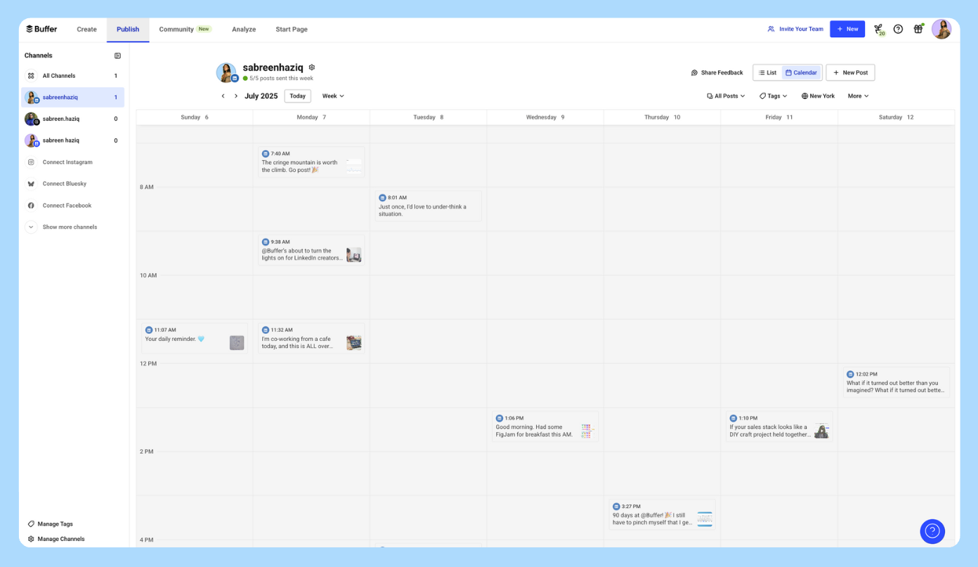 A screenshot of a content calendar in Buffer