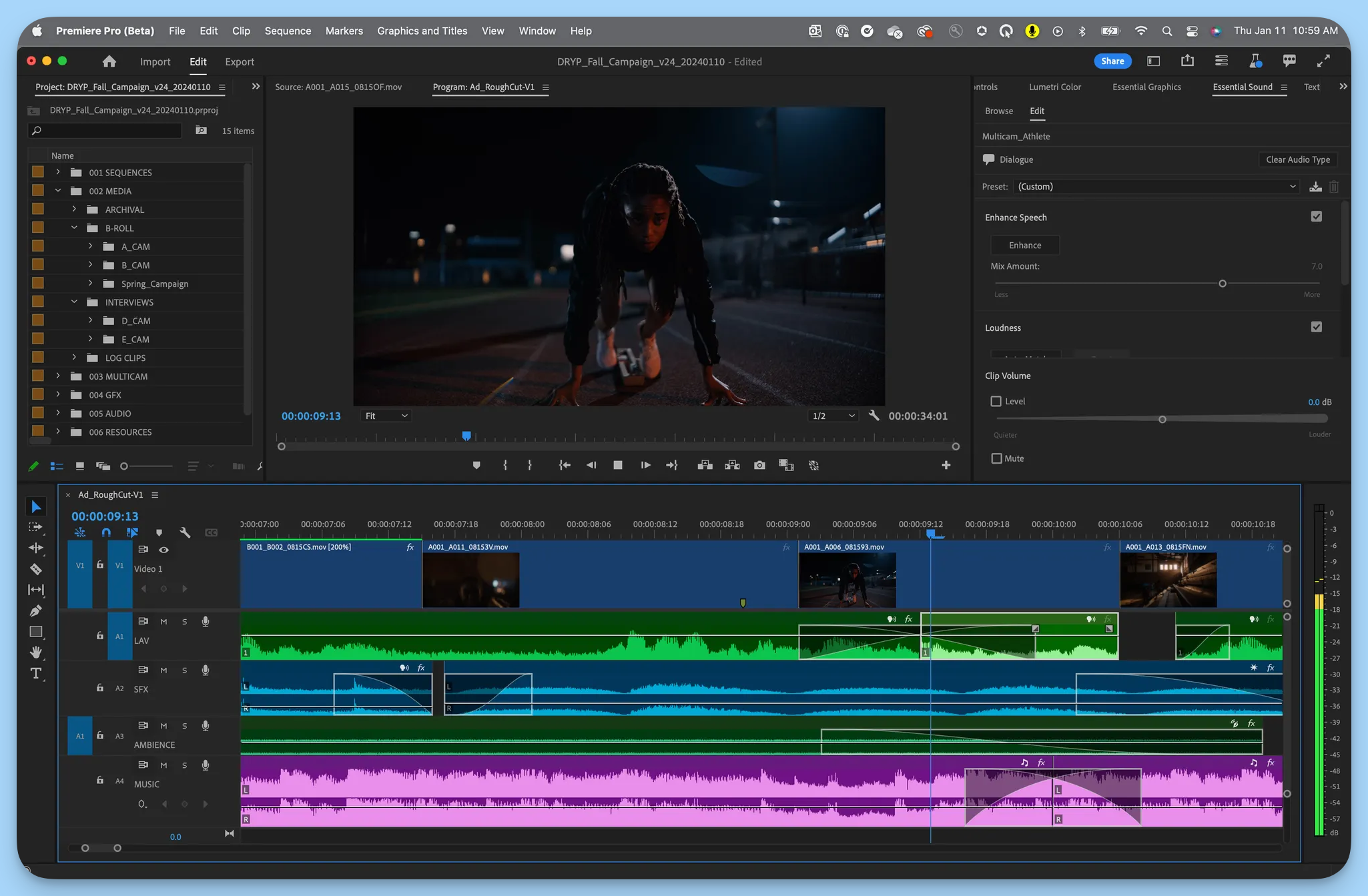 A look inside Premiere Pro (Beta): Perfect for editors juggling multiple tracks — from interviews to ambient audio — with precision and power in one timeline.